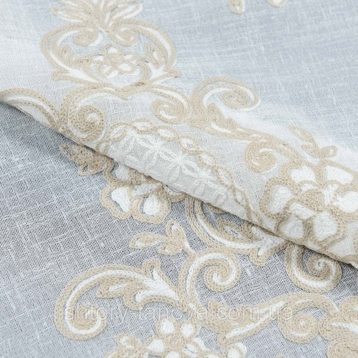 Тюлеве полотно Тюль серпанок вишивка  молочний, бежевий, фото 1