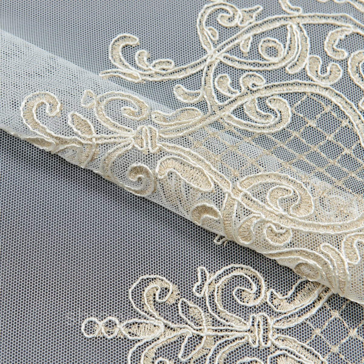 Тюль Сетка Вышивка Гардина с Вышивкой с Люрексом, Молочный, Золото ...