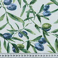 Шторы на кухню, ткани для скатерти, штор, подушек, сидушек оливки Испания 280 см фон белый