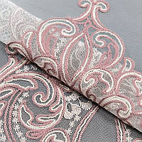 Тюлевая ткань Ткань для тюли Турецкий тюль с вышивкой Тюль сетка с вышивкой молочный, розовый
