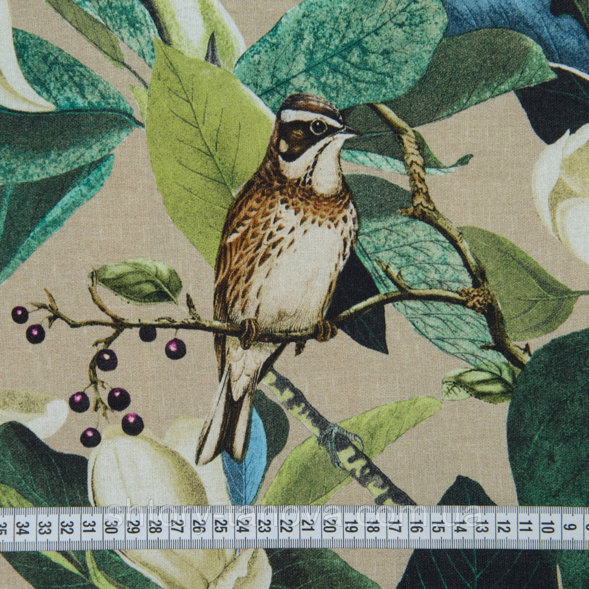 Штори з птахами, тканина для штор з птахами, магнолія, штори в зал Іспанія 280 см фон беж, фото 1