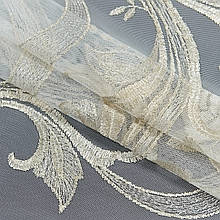 Тканина для тюлі Тюлеве полотно Тюль сітка вишивка крем , люрекс , золото