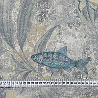 Шторы в морском стиле, шторы с рыбками, ткань для штор аквариум Испания 280 см серый