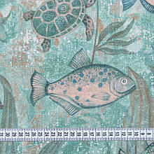 Штори в морському стилі, штори з рибками, тканина для штор акваріум Іспанія 280 см св. бірюза