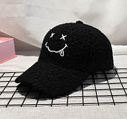 Хутряна кепка з смайлом,жіноча кепка,чоловіча кепка,чорна кепка, бейсболка