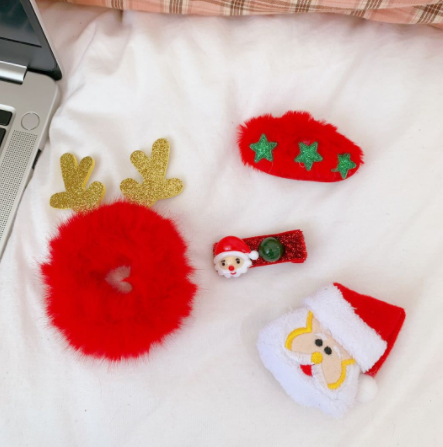 Новорічний набір аксесуарів 4 в 1/ новорічна гумка/ новорічні заколки