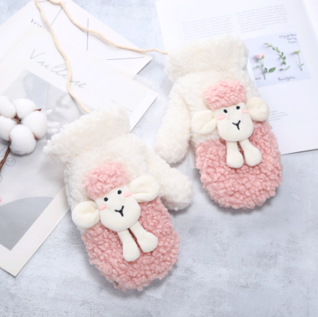 Рукавиці з овечкою, жіночі рукавиці, дитячі рукавиці, жіночі рукавички, рукавиці рожево-білі