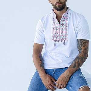 Вишиванка біла Данило з червоною вишивкою хрестиком XXXL