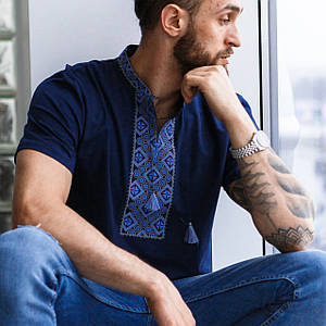 Синя футболка Марко з синьою вишивкою хрестиком M