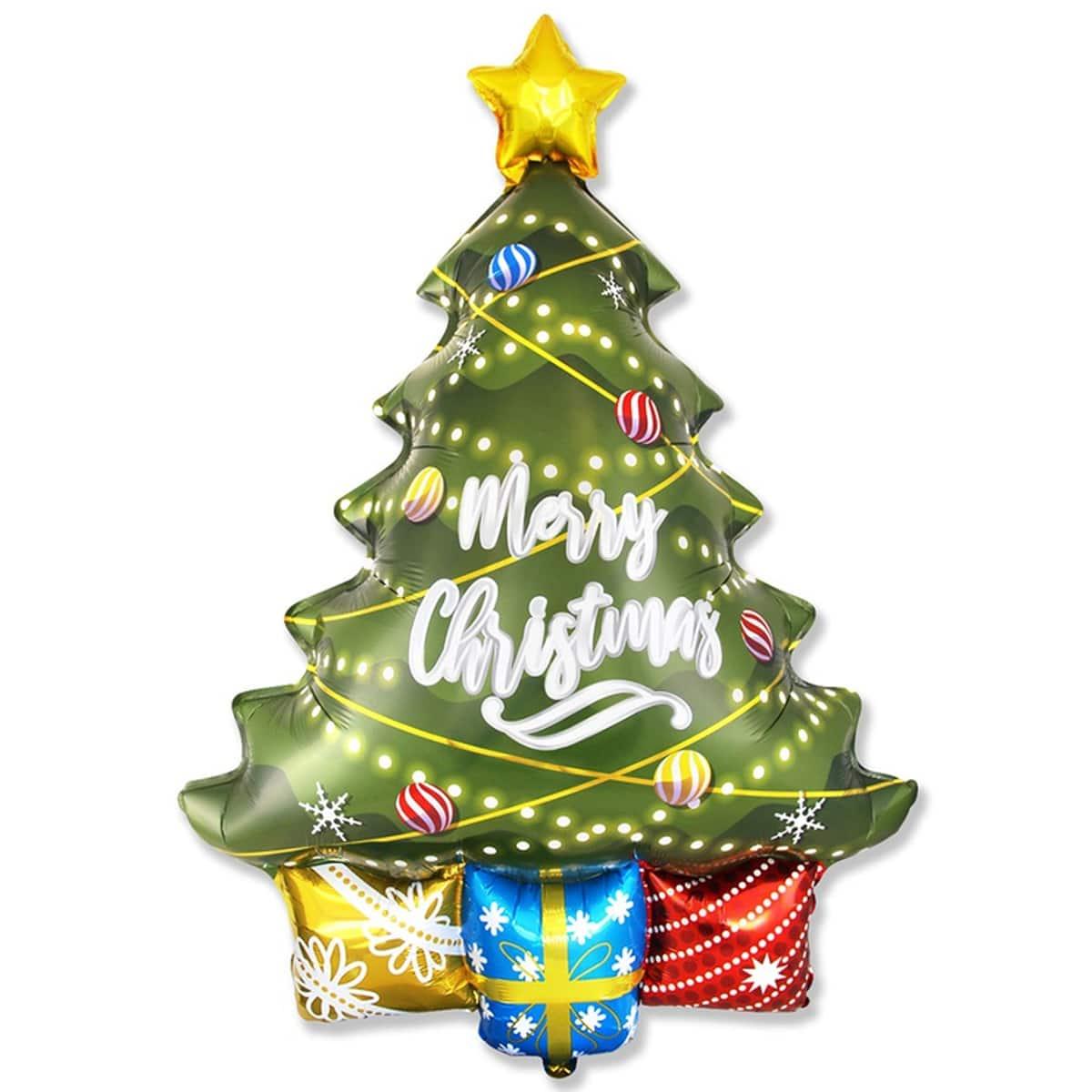 Фольгована повітряна куля Flexmetal новорічна ялинка з написом Merry Christmas, 109х69 см