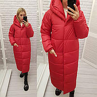 Пальто зимнее оверсайз с капюшоном арт. М521 красный