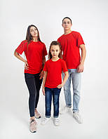 Мужская однотонная футболка красная хлопок , футболки красные базовые однотонные взрослые и детские