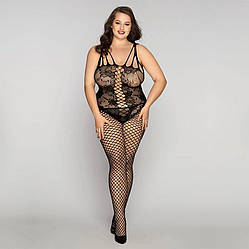 Бодістокінг на все тіло з сіткою і мереживом Size Plus Black, фото 1