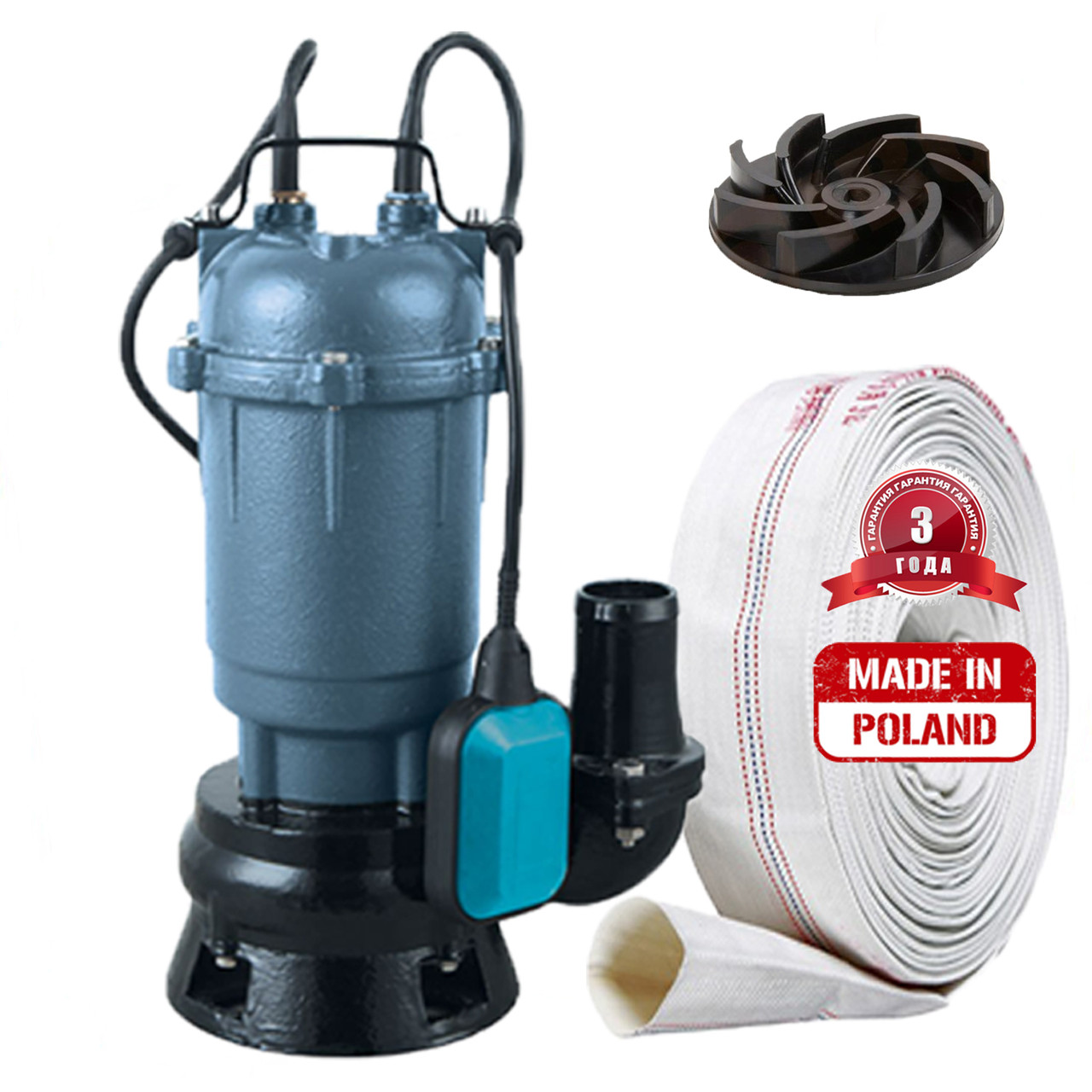 Фекальний насос FORWATER (AKWA PUMPS) WQD 1.1 кВт та шланг 10м (комплект) гарантія 3 роки