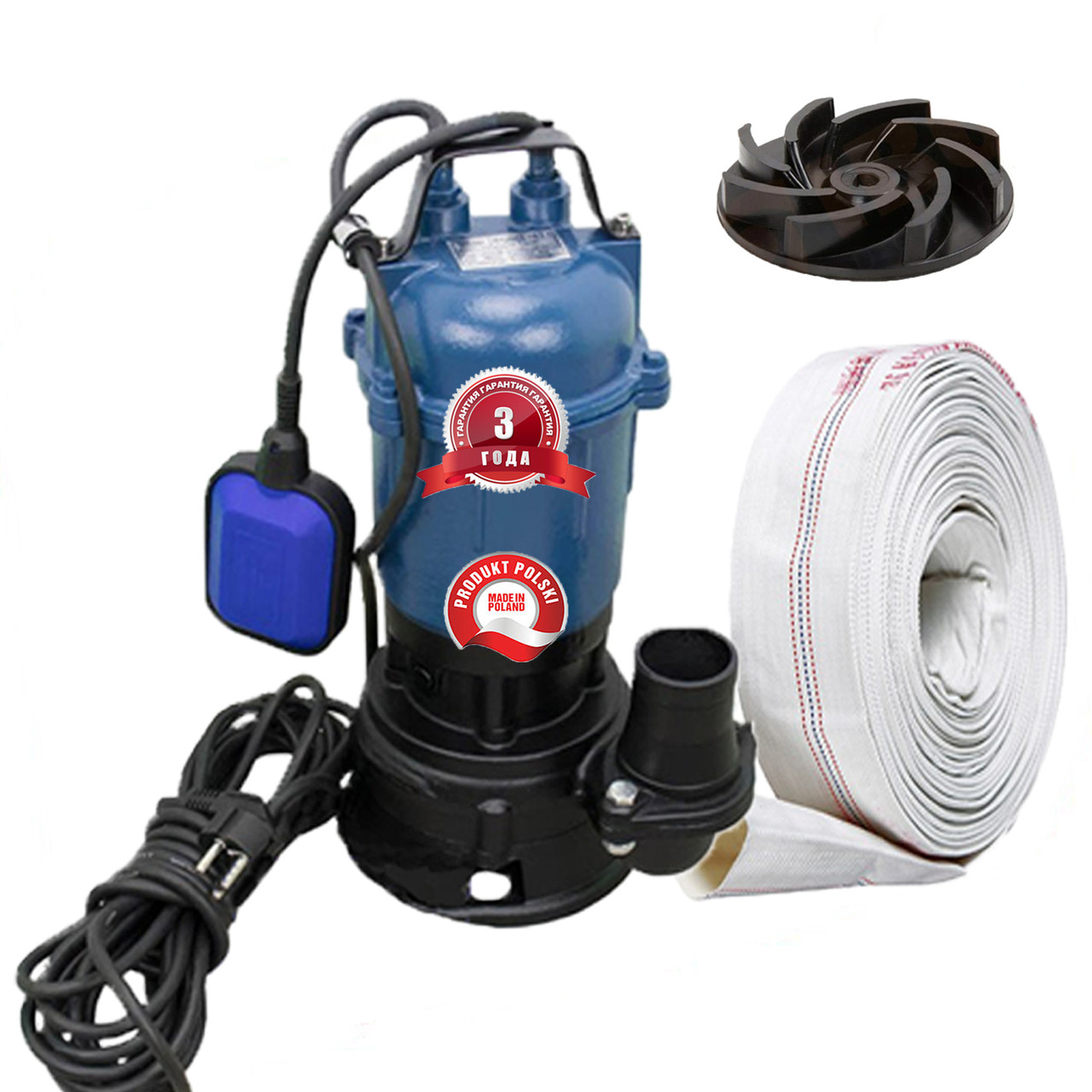 Фекальний насос AKWA PUMPS WQD 1.1 кВт і шланг 10м комплект гарантія 3 роки для підйому брудних вод, фото 1