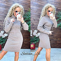 Тепле плаття гумка в'язане з довгим рукавом, фото 4