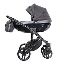 Детская универсальная коляска Junama Diamond Saphire Eco 02, экокожа, черный цвет
