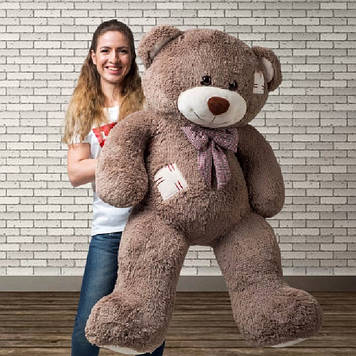 Гарний плюшевий ведмедик 150 см з латками Капучино Ведмідь подарунок