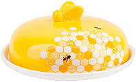 Блюдо керамическое "Sweet Honey" Ø23см для блинов с крышкой, белое с желтым | HomeDreams