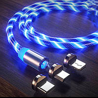 Магнитный кабель micro USB светящийся (LED) круглый 360 синий