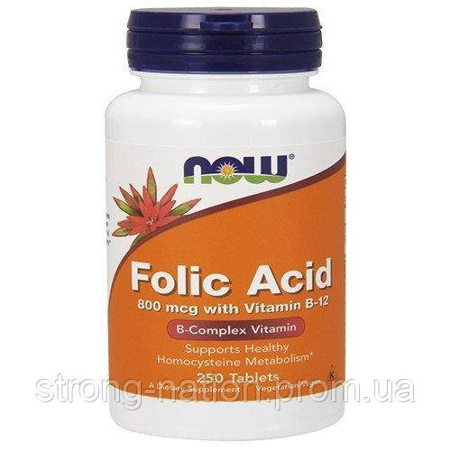 Folic Acid 800 mcg Now Foods, Фолієва кислота c вітаміном В12, 250 таблеток