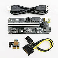 Райзер Sata 6 Pin v010S Plus USB 3.0 PCI-E 1X-16X Riser для відеокарт 60см плата розширення майнінг