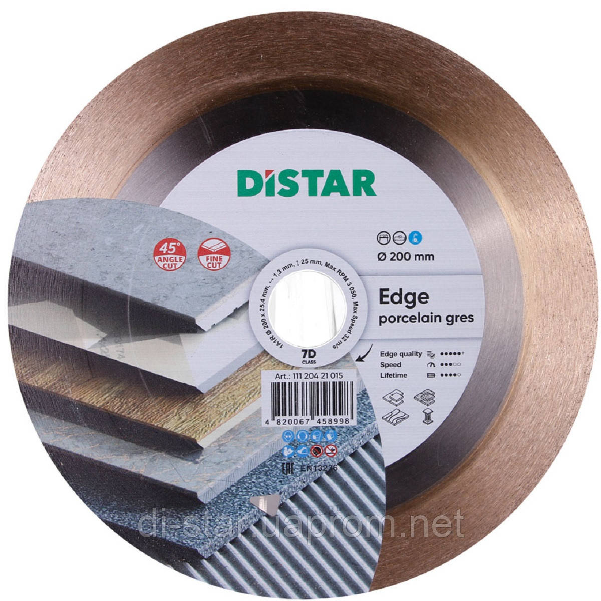 Круг алмазний Distar 200 мм EDGE суцільний диск для чистого різання керамограніту та керамічної плитки 11120421015