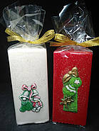 Декоративні новорічні свічки квадратні білі та червоні 11*5 см, фото 3