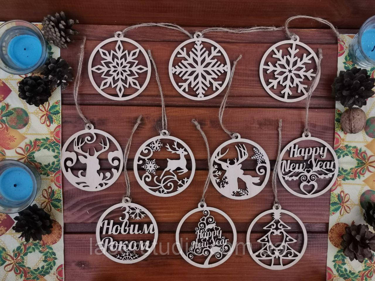 Дерев'яні ялинкові Іграшки в колі з вушком, фото 1