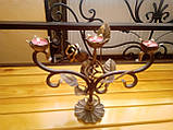 Підсвічник з трояндою кований під три свічки, фото 4