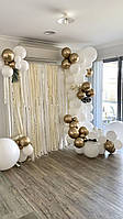 Арка из белых шаров с золотыми хром, набор для оформления арки на свадьбу, фотозона на крещение