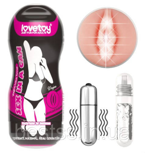 Мастурбатор-вагіна в банці з вібропулею Sex In A Can Vagina Lotus Tunnel Vibrating