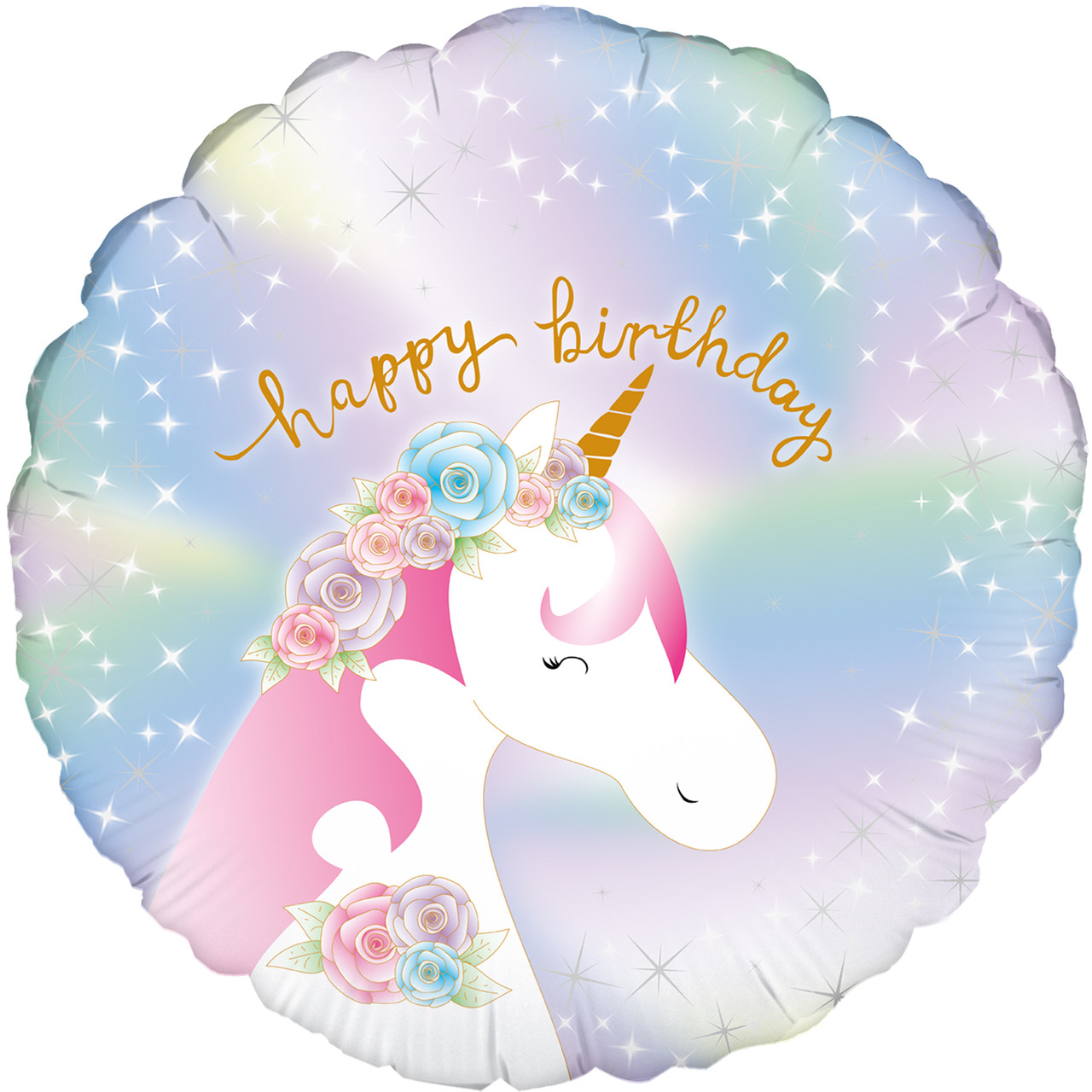 OT 18" Pastel Unicorn Birthday Holographic. Фольгований шар З Днем народження голографія