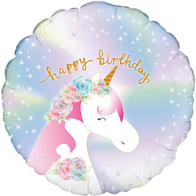 OT 18" Pastel Unicorn Birthday Holographic. Фольгований шар З Днем народження голографія