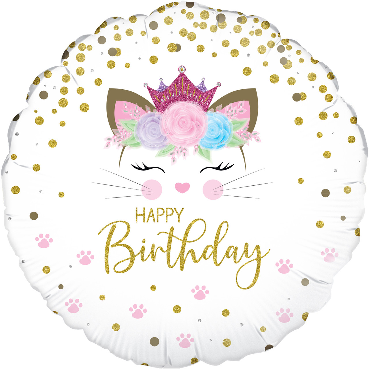OT 18" Floral Kitten Birthday Holographic. Фольгований шар З Днем народження голографія