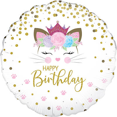 OT 18" Floral Kitten Birthday Holographic. Фольгований шар З Днем народження голографія