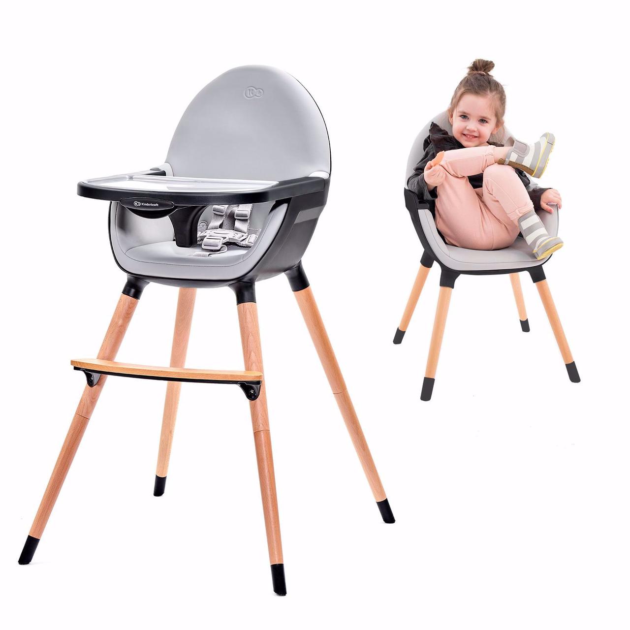 Стілець для годування KinderKraft Fini Black, з регульованою стільницею та знімною підставкою для ніг, фото 1