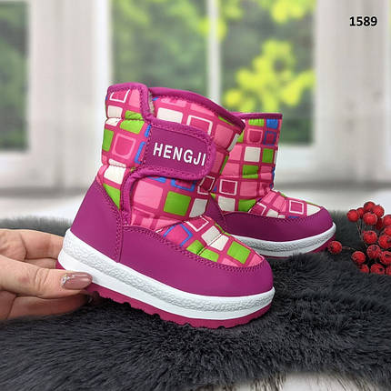 Чобітки дутики дитячі для дівчинки Hengji малинові 22-27 р, фото 1