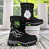 Чобітки дутики дитячі для хлопчика чорні із салатовим на овчині, фото 7