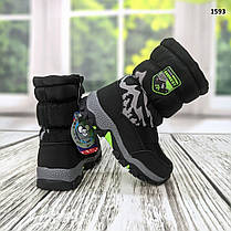 Чобітки дутики дитячі для хлопчика чорні із салатовим на овчині, фото 3