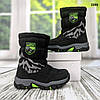 Чобітки дутики дитячі для хлопчика чорні із салатовим на овчині, фото 8