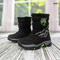 Чобітки дутики дитячі для хлопчика чорні із салатовим на овчині, фото 5