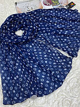 Жіночий шифоновий шарф синій із брендовим логотипом 160х70 см (кв.2)