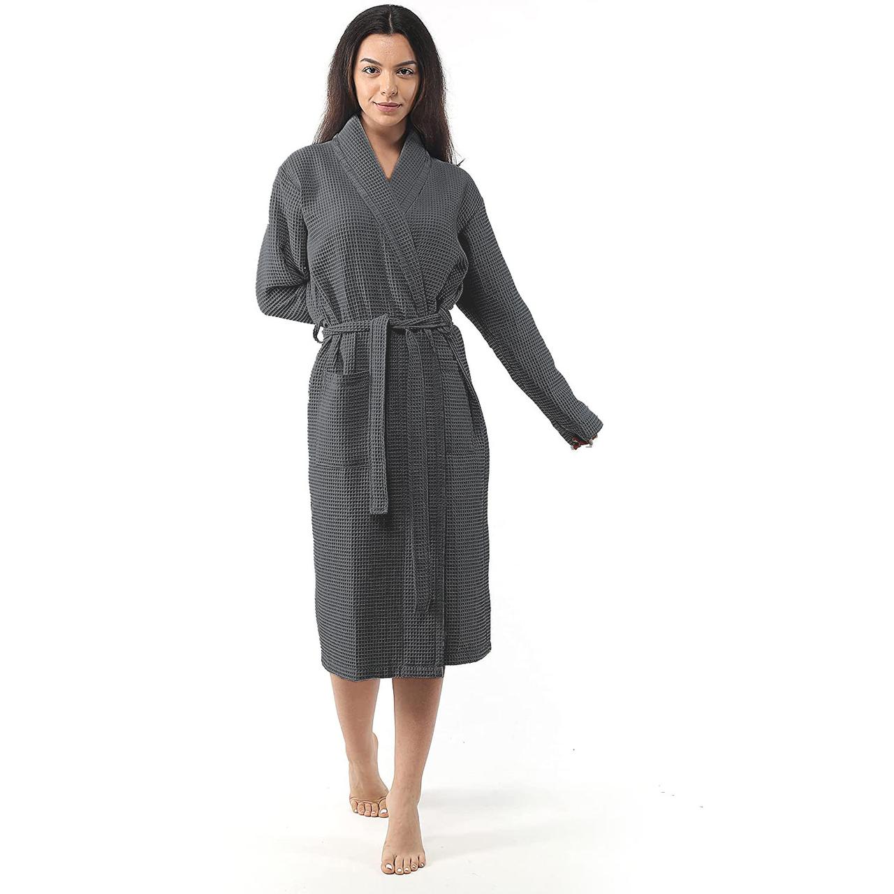 Вафельный халат унисекс GM Textile Кимоно мужской женский 100% хлопок 360 г/м2 (Серый) - фото 3 - id-p1513457338
