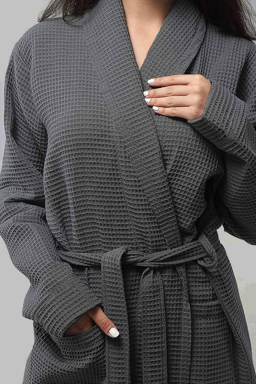 Вафельный халат унисекс GM Textile Кимоно мужской женский 100% хлопок 360 г/м2 (Серый) - фото 2 - id-p1513457339