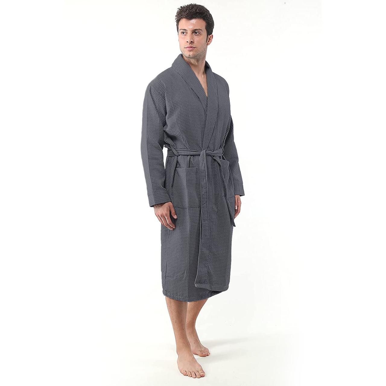 Вафельный халат унисекс GM Textile Кимоно мужской женский 100% хлопок 360 г/м2 (Серый) - фото 4 - id-p1513457339