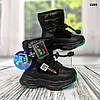 Чобітки дутики дитячі для хлопчика спортивного плану чорні на овчині, фото 6
