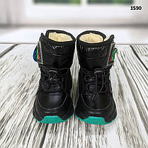 Чобітки дутики дитячі для хлопчика спортивного плану чорні на овчині, фото 5