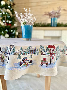 Скатерть новорічна гобеленова РІЗНА РОЗМЕРИ кругла Limaso на круглий стіл сніговик ROUND1062