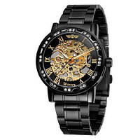 Мужские часы Winner 8012 Diamonds Automatic Black-Gold